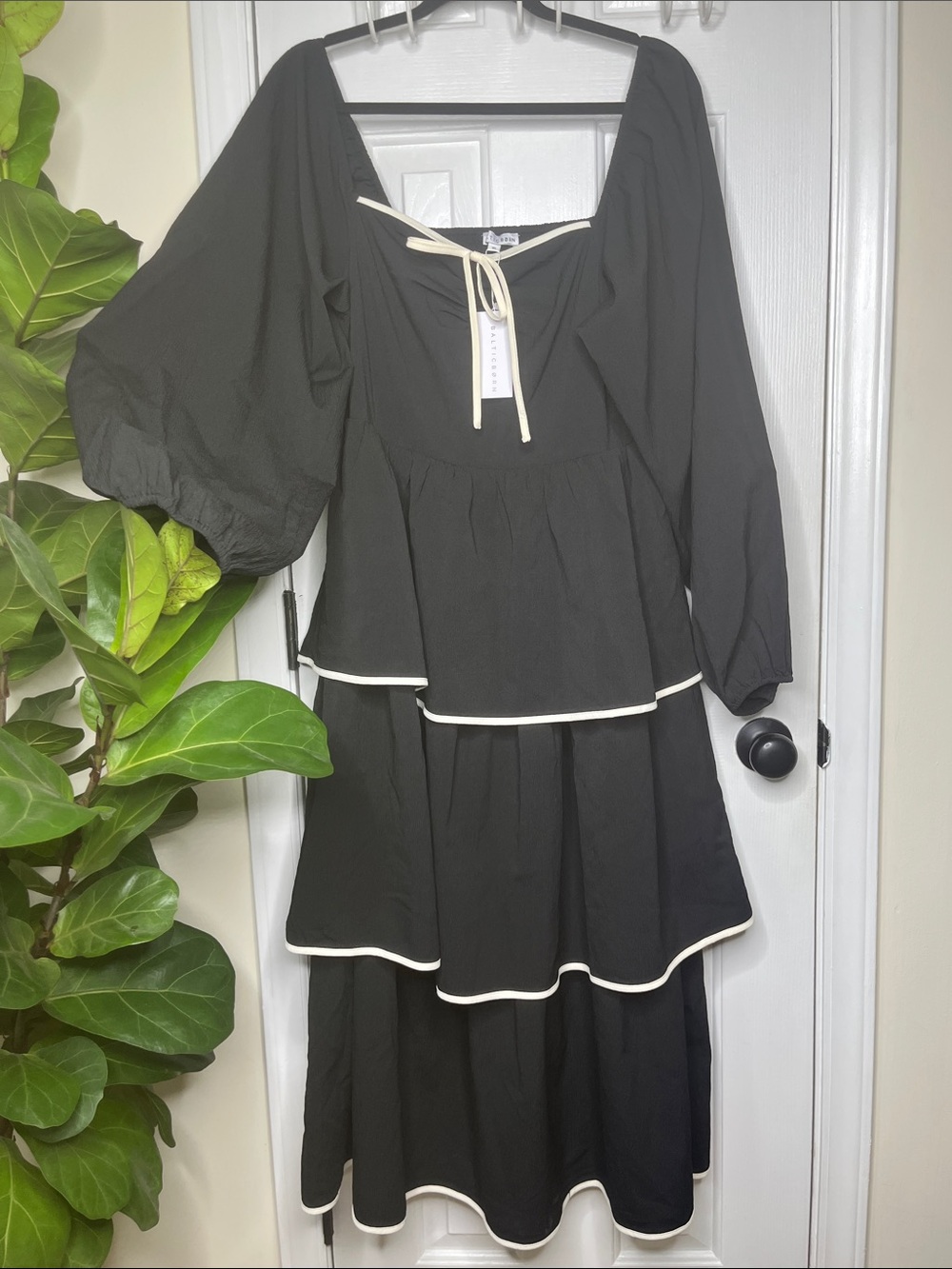 Baltic Born Black Tiered Maxi Dress with White Trim Size XL NWT